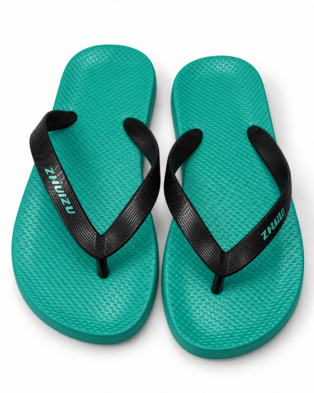 Teal and Black Textured Flip-Flops