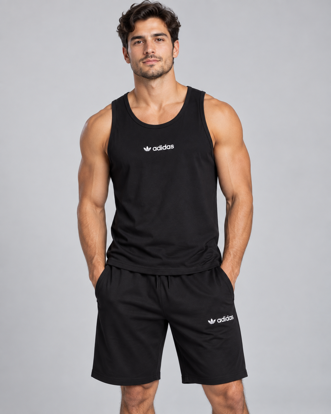 Black Adidas Cotton Tank and Shorts Set
