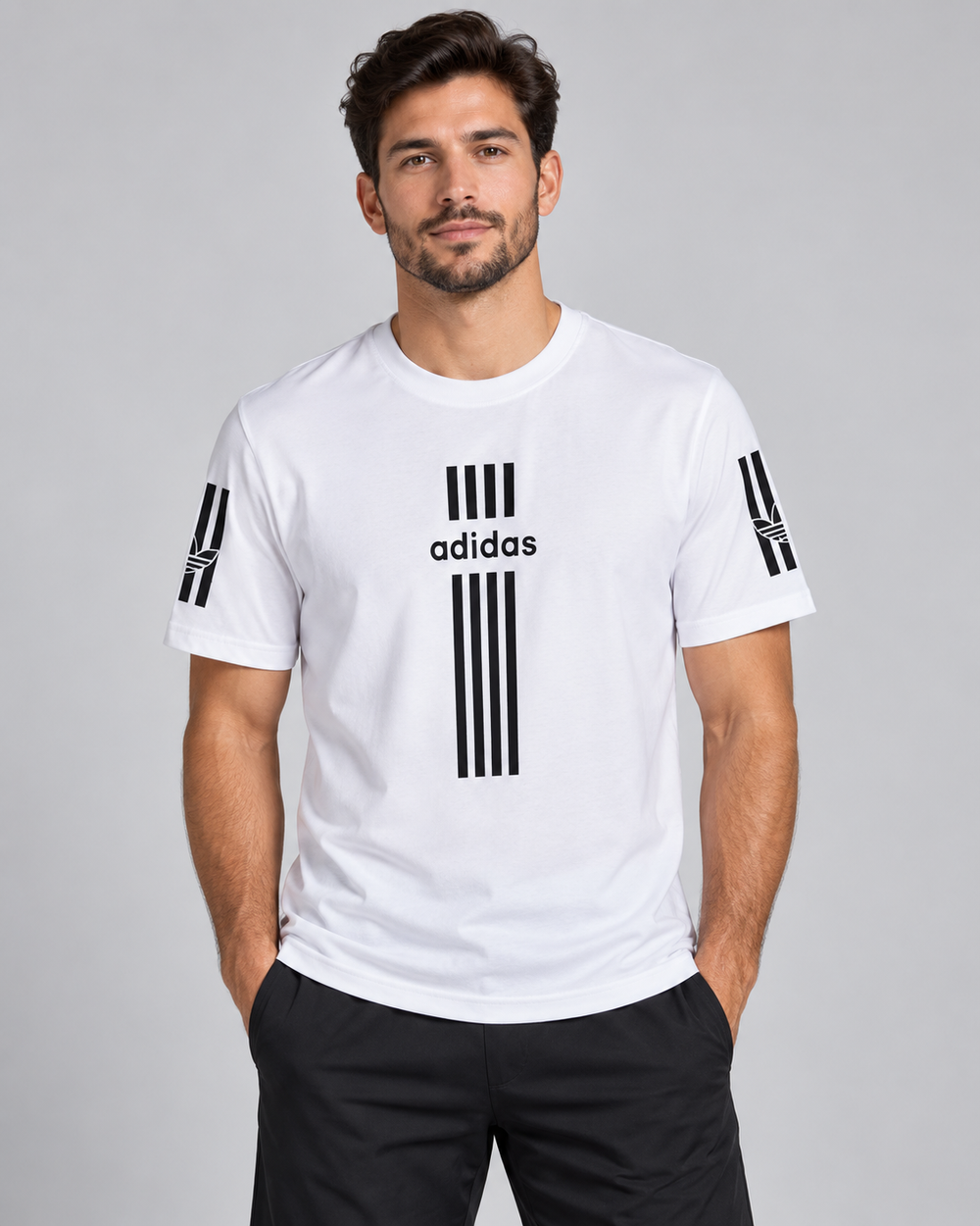 White Adidas Stripe Graphic T-Shirt