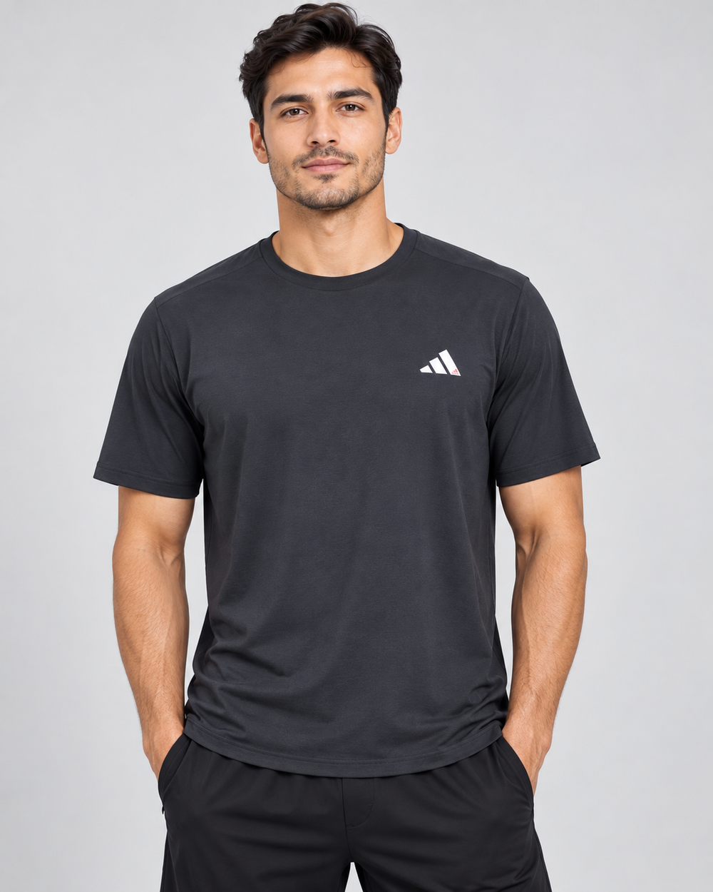 Men's Charcoal Adidas Front & Back Logo T-Shirt